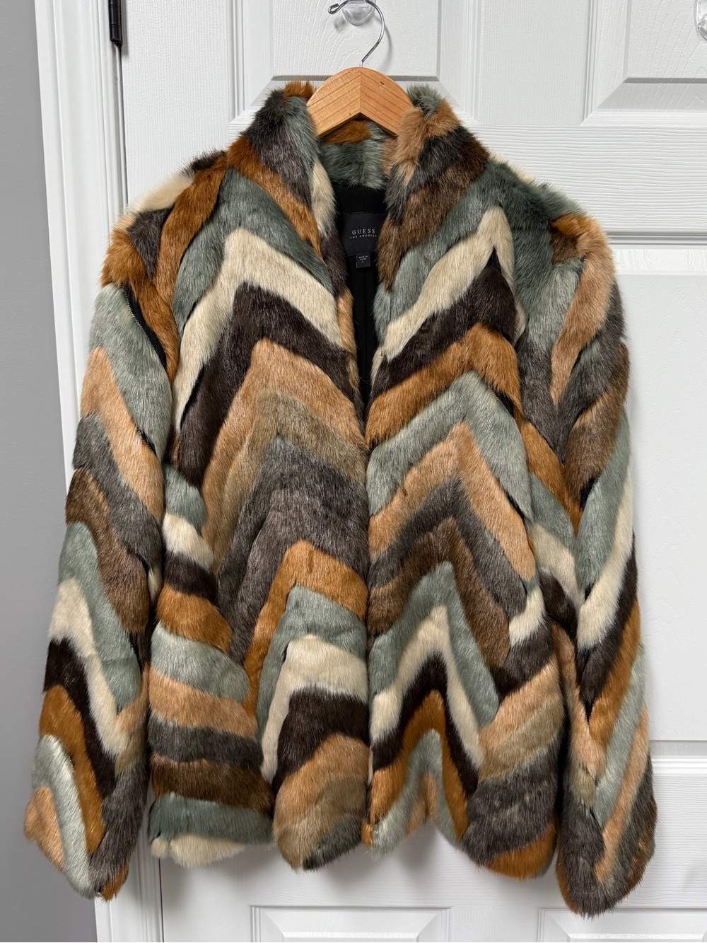 Guess Multi-Color Chevron Faux Fur Jacket - Picture 3 of 11